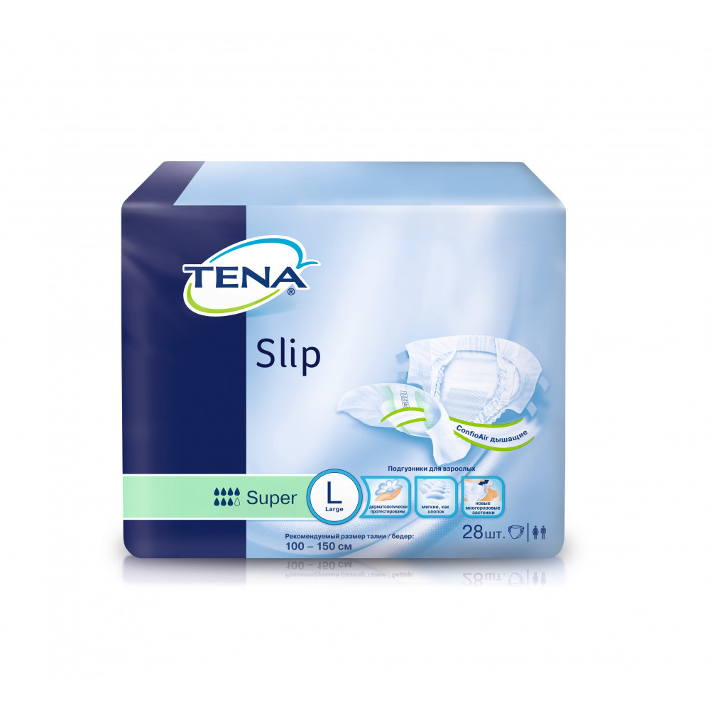 Подгузники для взрослых TENA Slip Super 28 шт, размер L (дышащие)
